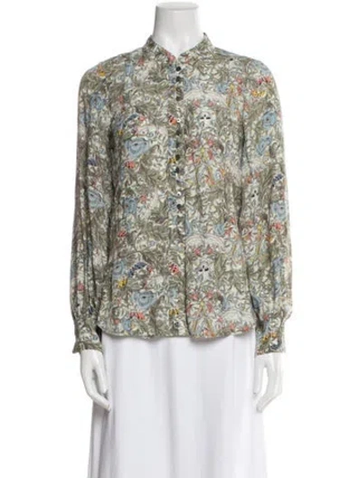 Pre-owned Zadig & Voltaire Floral Print Mock Neck Blouse In Green