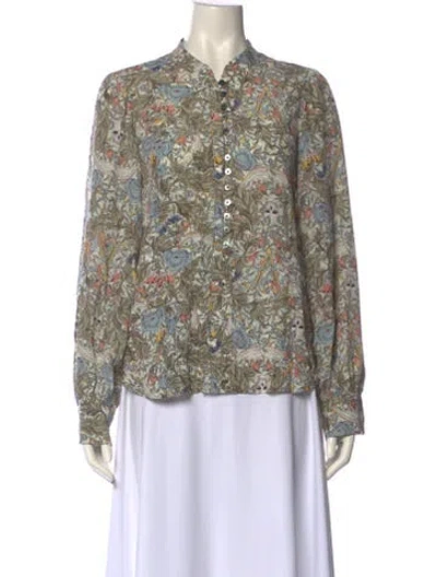Pre-owned Zadig & Voltaire Floral Print Mock Neck Blouse In Neutral