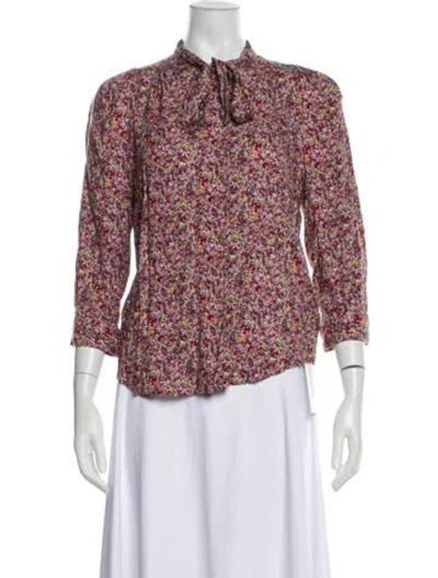 Pre-owned Zadig & Voltaire Floral Print Mock Neck Blouse In Pink