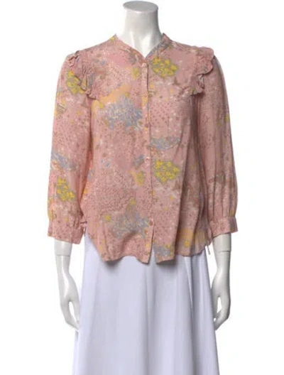 Pre-owned Zadig & Voltaire Floral Print Mock Neck Blouse In Pink