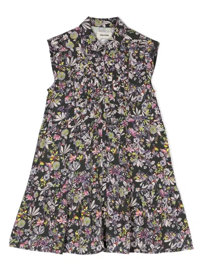 Zadig & Voltaire Kids' Floral-print Shirt Dress In Green