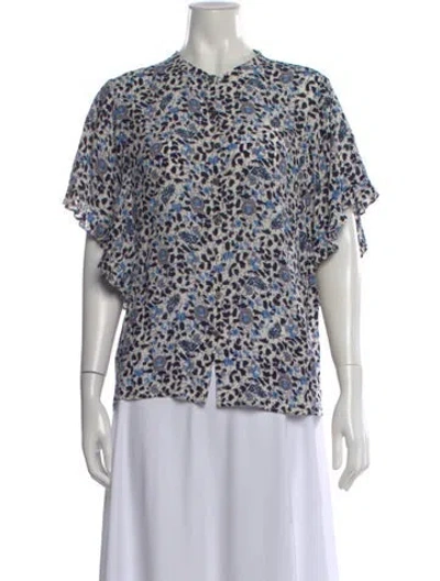 Pre-owned Zadig & Voltaire Floral Print Short Sleeve Blouse In Blue