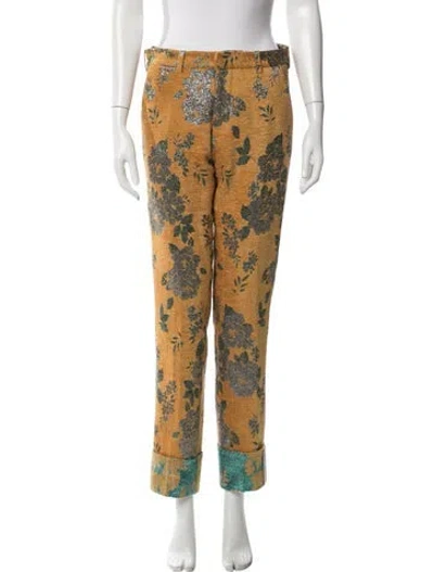 Pre-owned Zadig & Voltaire Floral Print Straight Leg Pants In Yellow