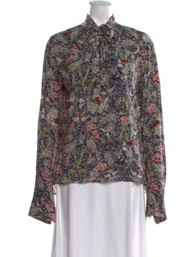 Pre-owned Zadig & Voltaire Floral Print Tie Neck Blouse In Multi