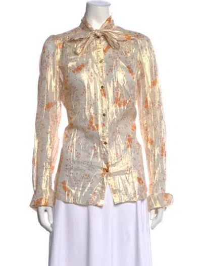 Pre-owned Zadig & Voltaire Floral Print Tie Neck Blouse In Neutral
