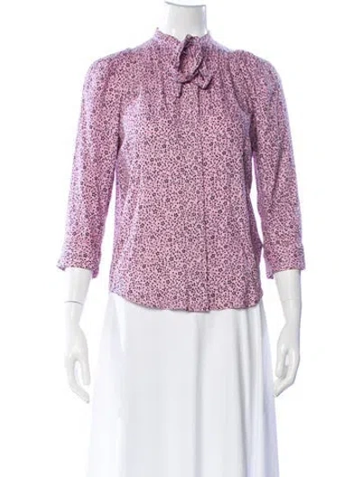 Pre-owned Zadig & Voltaire Floral Print Tie Neck Blouse In Purple