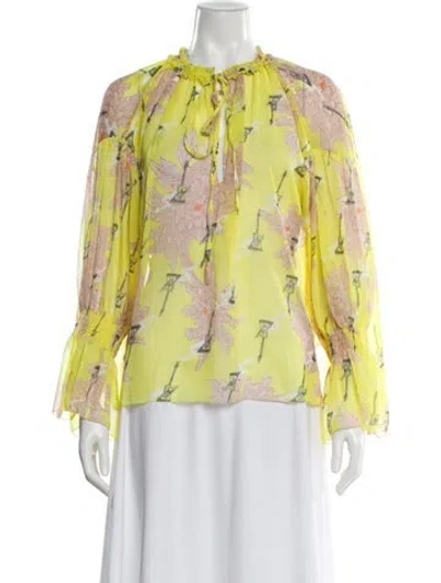 Pre-owned Zadig & Voltaire Floral Print Tie Neck Blouse In Yellow