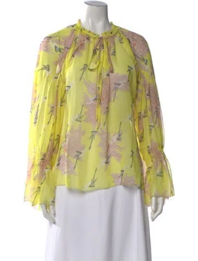 Pre-owned Zadig & Voltaire Floral Print Tie Neck Blouse In Yellow
