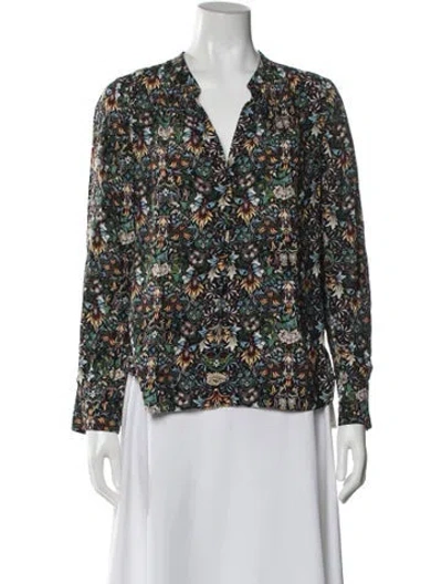 Pre-owned Zadig & Voltaire Floral Print V-neck Blouse In Black