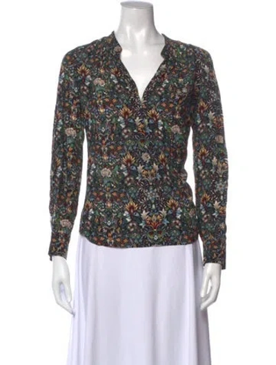 Pre-owned Zadig & Voltaire Floral Print V-neck Blouse In Black