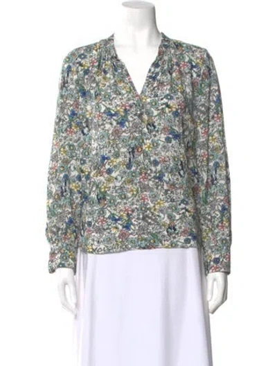Pre-owned Zadig & Voltaire Floral Print V-neck Blouse In Blue
