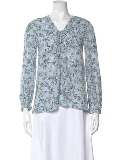 Pre-owned Zadig & Voltaire Floral Print V-neck Blouse In Blue