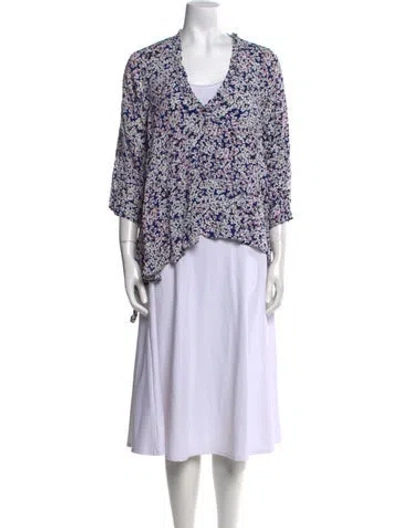 Pre-owned Zadig & Voltaire Floral Print V-neck Blouse In Blue