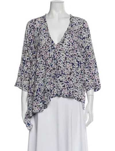Pre-owned Zadig & Voltaire Floral Print V-neck Blouse In Blue