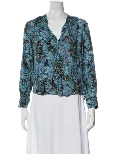 Pre-owned Zadig & Voltaire Floral Print V-neck Blouse In Blue