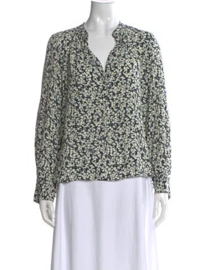 Pre-owned Zadig & Voltaire Floral Print V-neck Blouse In Blue
