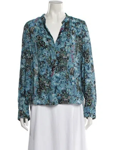 Pre-owned Zadig & Voltaire Floral Print V-neck Blouse In Blue