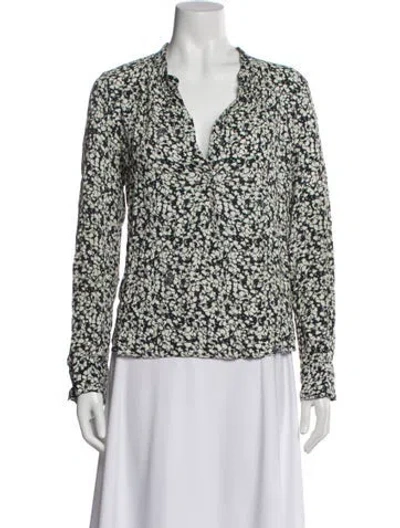 Pre-owned Zadig & Voltaire Floral Print V-neck Blouse In Blue