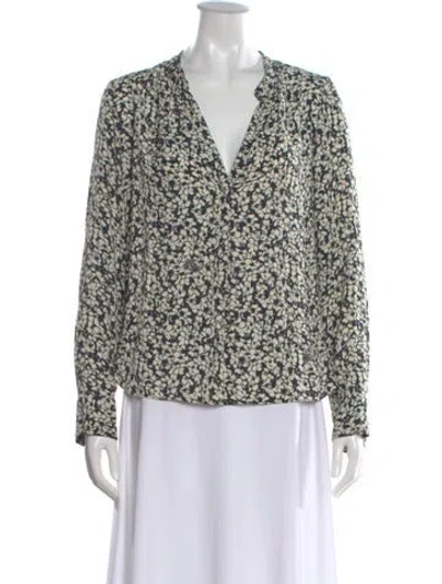 Pre-owned Zadig & Voltaire Floral Print V-neck Blouse In Blue