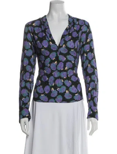 Pre-owned Zadig & Voltaire Floral Print V-neck Blouse In Blue