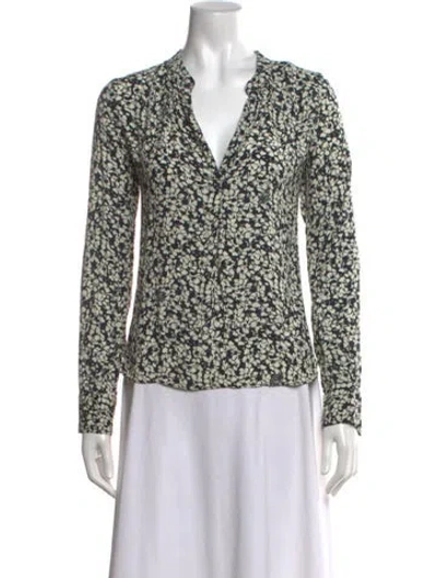 Pre-owned Zadig & Voltaire Floral Print V-neck Blouse In Blue