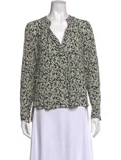 Pre-owned Zadig & Voltaire Floral Print V-neck Blouse In Blue