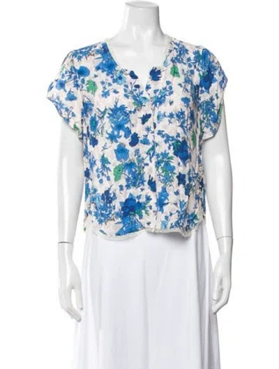 Pre-owned Zadig & Voltaire Floral Print V-neck Blouse In Blue