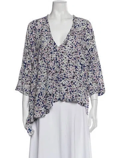 Pre-owned Zadig & Voltaire Floral Print V-neck Blouse In Blue