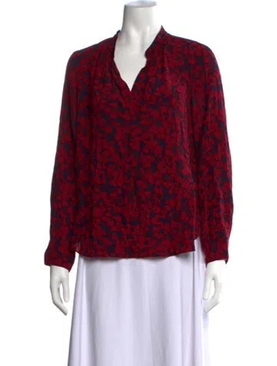 Pre-owned Zadig & Voltaire Floral Print V-neck Blouse In Burgundy