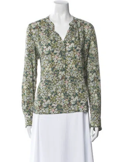 Pre-owned Zadig & Voltaire Floral Print V-neck Blouse In Green