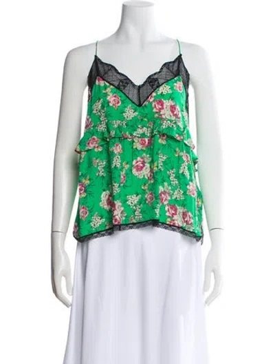 Pre-owned Zadig & Voltaire Floral Print V-neck Blouse In Green