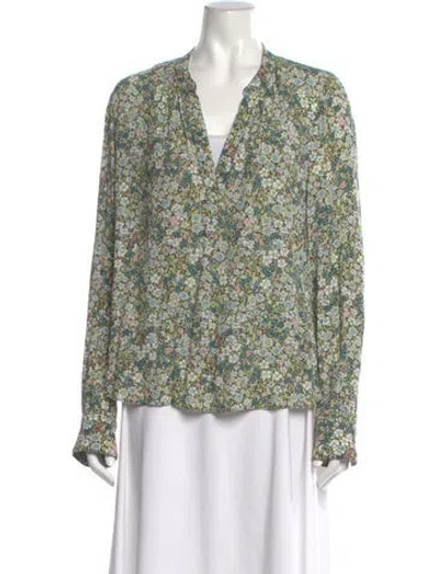 Pre-owned Zadig & Voltaire Floral Print V-neck Blouse In Green
