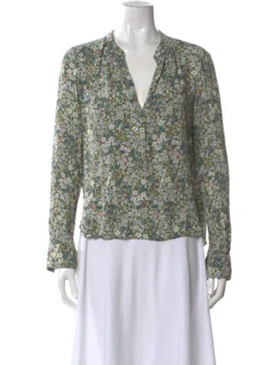 Pre-owned Zadig & Voltaire Floral Print V-neck Blouse In Green