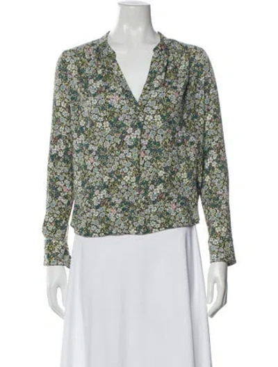 Pre-owned Zadig & Voltaire Floral Print V-neck Blouse In Green