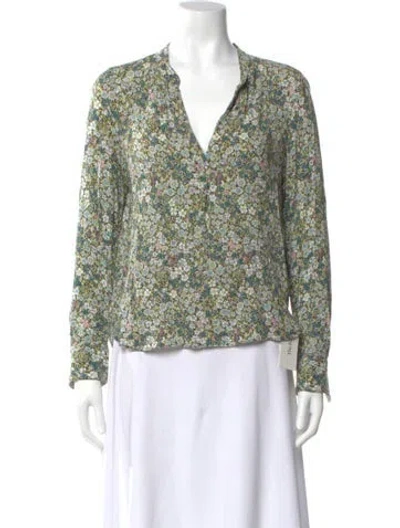 Pre-owned Zadig & Voltaire Floral Print V-neck Blouse In Green