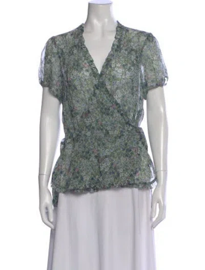 Pre-owned Zadig & Voltaire Floral Print V-neck Blouse In Green