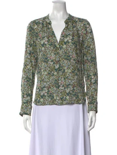 Pre-owned Zadig & Voltaire Floral Print V-neck Blouse In Green