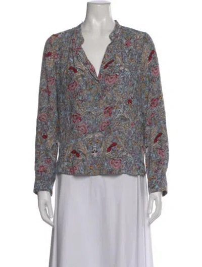 Pre-owned Zadig & Voltaire Floral Print V-neck Blouse In Multi