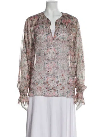 Pre-owned Zadig & Voltaire Floral Print V-neck Blouse In Neutral