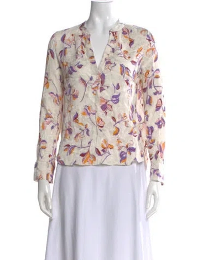 Pre-owned Zadig & Voltaire Floral Print V-neck Blouse In Neutral