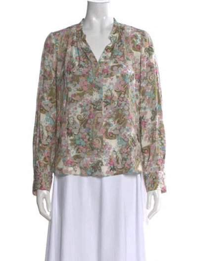 Pre-owned Zadig & Voltaire Floral Print V-neck Blouse In Neutral