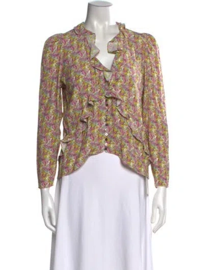 Pre-owned Zadig & Voltaire Floral Print V-neck Blouse In Neutral