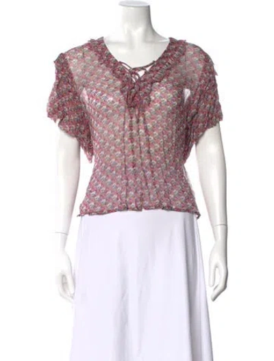 Pre-owned Zadig & Voltaire Floral Print V-neck Blouse In Pink