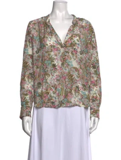 Pre-owned Zadig & Voltaire Floral Print V-neck Blouse In Pink