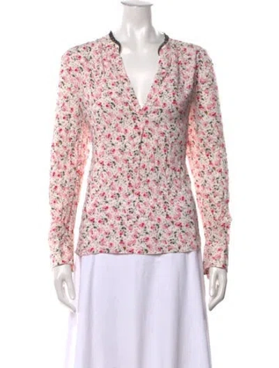 Pre-owned Zadig & Voltaire Floral Print V-neck Blouse In Pink