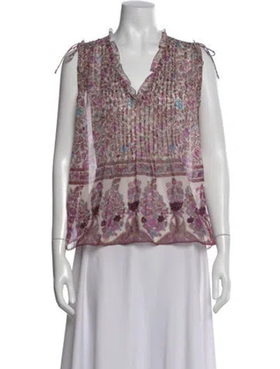 Pre-owned Zadig & Voltaire Floral Print V-neck Blouse In Purple