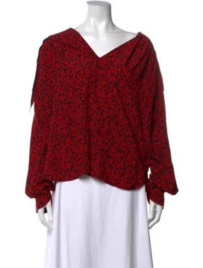 Pre-owned Zadig & Voltaire Floral Print V-neck Blouse In Red
