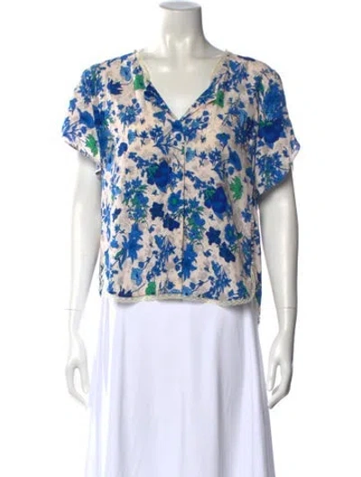 Pre-owned Zadig & Voltaire Floral Print V-neck Blouse W/ Tags In Blue