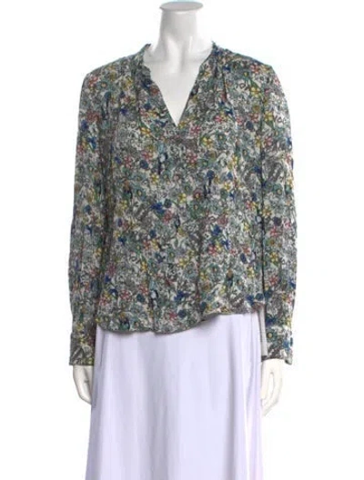 Pre-owned Zadig & Voltaire Floral Print V-neck Blouse In White