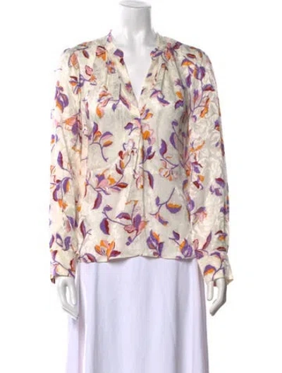 Pre-owned Zadig & Voltaire Floral Print V-neck Blouse In White